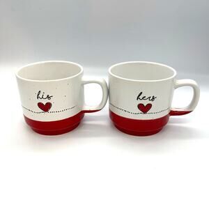 Sheffield Home Set of His & Hers Heart Mugs Love Valentines Stackable 12 oz